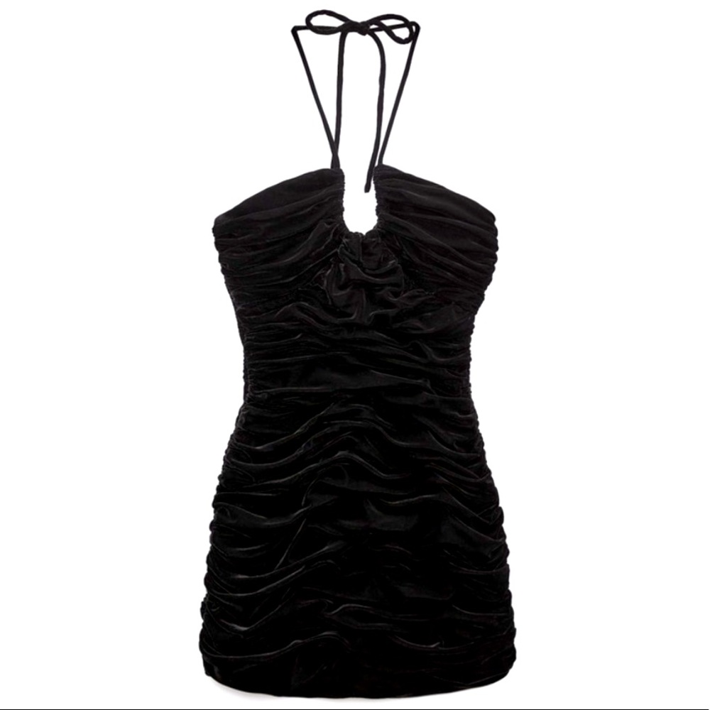Zara black Velvet ruched Mini Dress, Brand New w/tag